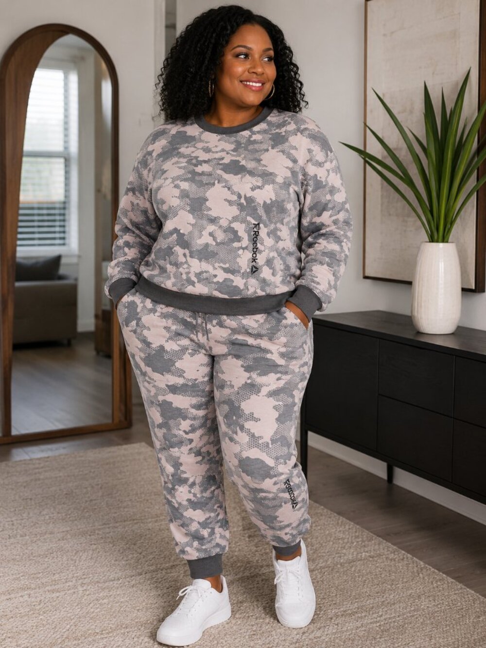Reebok Pink and Gray Camo Hoodie